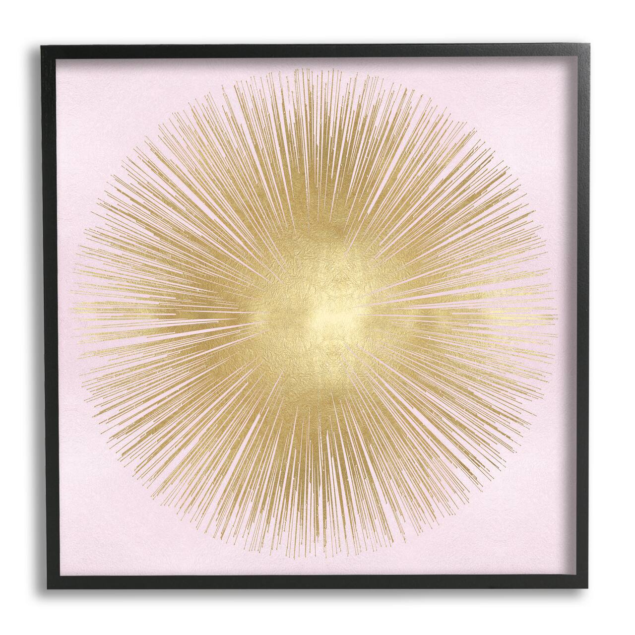 Stupell Industries Minimal Abstract Glam Sunburst Lines Over Pink in Black Frame Wall Art
